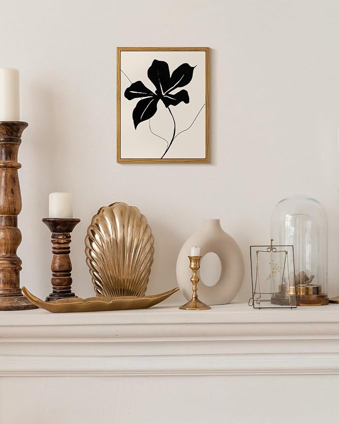 ARPEOTCY Vintage Framed Canvas Wall Art, Black Abstract Minimalist Flower Art Prints Home Decor Aesthetic, Rustic Mid Century Oil Paintings for Bedroom Bathroom Decor,8x10inch
