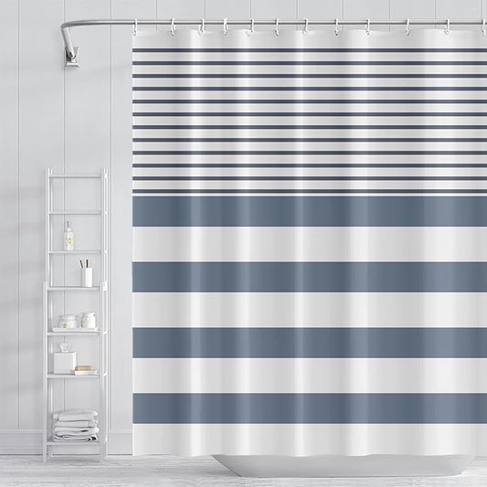 Abstract Stripes Fabric Bathroom Shower Curtain - Navy Blue Lines Modern Minimalist Shower Curtain with Hooks - Polyester Waterproof Artistic Decor, 72x84 Inch