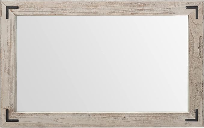 YOSHOOT Rustic Wooden Framed Wall Mirror, Natural Wood Bathroom Vanity Mirror for Farmhouse Decor, Vertical or Horizontal Hanging, 53" x 28", Grey