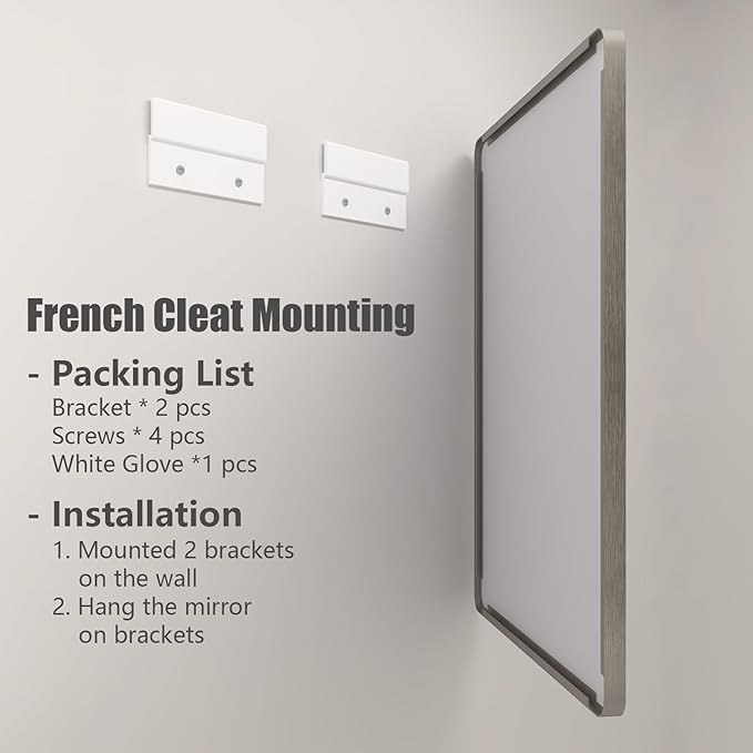 44x30 Inch Silver Bathroom Mirror for Wall, Brushed Metal Framed Bathroom Vanity Mirror, Modern Rounded Corner Rectangle Mirror, Anti-Rust (Horizontal/Vertical)