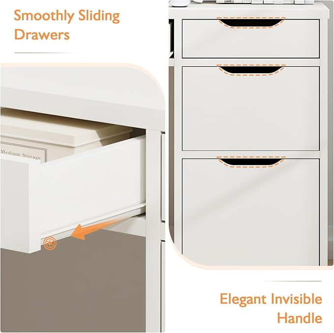MaverickFurni White Desk with Drawers, 48 Inch Small Computer Desk with 4 Storage Drawers for Small Space, Home Office Desk for Bedroom with Storage File Drawer