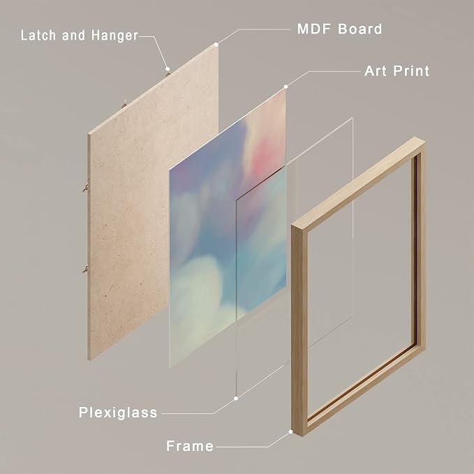 SIGNWIN Framed White Pastel Watercolor Rainbow Sky Clouds Wall Art, Set of 4 Abstract Geometric Wall Decor Prints, Nature Wilderness Wall D¨¦cor for Living Room, Bedroom - 12"x16" Natural