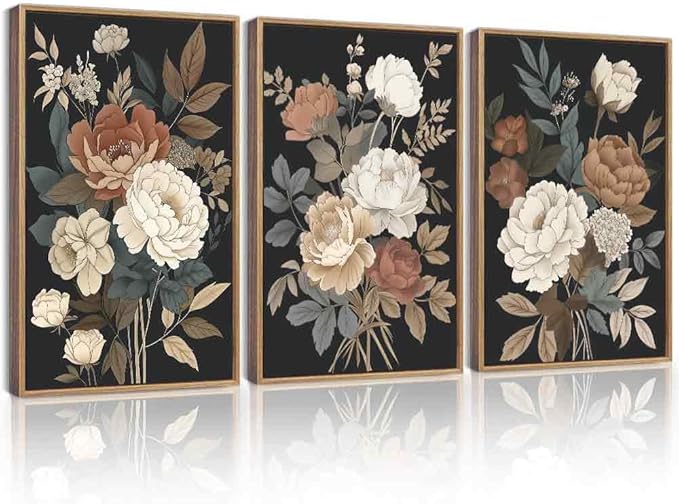 KUVIOKE Vintage Flower Framed Wall Art Watercolor Colorful Boho Floral Wall Decor Retro Wildflower Modern Art Prints for Living Room Bedroom 16x24in (Natural Framed)