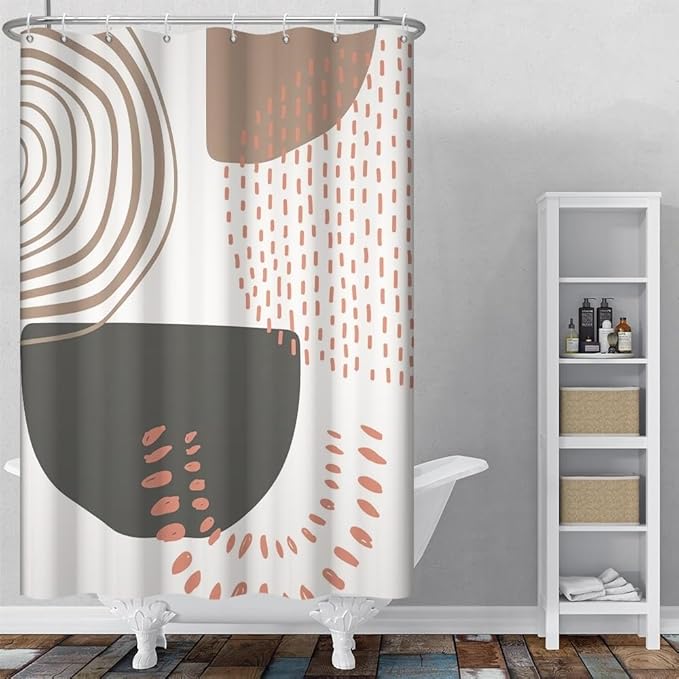 Modern Boho Shower Curtain for Bathroom Abstract Minimalist Bathroom Set Decor Geometric Stripes Spots Chic Aesthetic Bathtub Curtains Washable Waterproof Polyester Fabric with Hooks 48x72 Inch