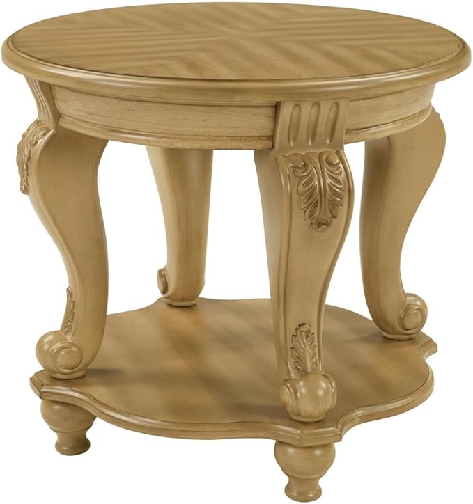 22'' Round End Table Solid Wood Sofa Side Table with Storage Shelf, Antique Natural Living Room Corner Table Retro Accent Table, Easy Assemble Round Bedside Table Night Stand for Small Space