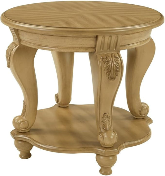 22'' Round End Table Solid Wood Sofa Side Table with Storage Shelf, Antique Natural Living Room Corner Table Retro Accent Table, Easy Assemble Round Bedside Table Night Stand for Small Space