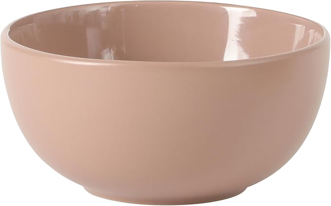 Gibson Home Rockaway 12 Piece Plates and Bowls Matte Outside/Shiny Inside Glaze Service for 4 Dinnerware Set - Pink - Dishwasher and Microwave Safe