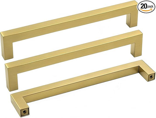 goldenwarm Cabinet Handles Gold Kitchen Cabinet Pulls-LSJ12GD160 Brushed Brass Cabinet Handles Bathroom Cabinet Hardware 6-1/4" Hole Center 20 Pack