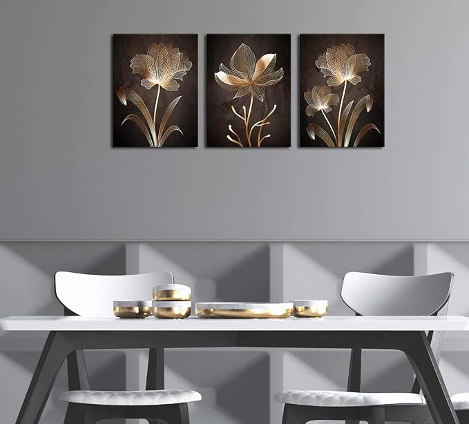 arteWOODS Abstract Wall Art Brown Flowers Canvas Pictures Contemporary Minimalism Abstract Flower Artwork for Bedroom Bathroom Living Room Wall Decor 12" x 16" x 3 Pieces