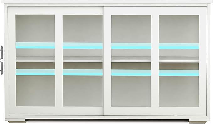 RASOO Kitchen Storage Cabinet Antique Stackable Buffet Storage Sideboard Adjustable Shelf Inside Credenza Cupboard with Transparent Glass Sliding Door (White)