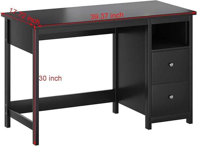 BHG Desk with Drawers,Modern Small Computer Desk for Home Office with Storage Drawers, Makeup Vanity Desk Dressing Table for Bedroom,Filing Cabinet Writing Table PC Desks for Study (Black, 39.3")