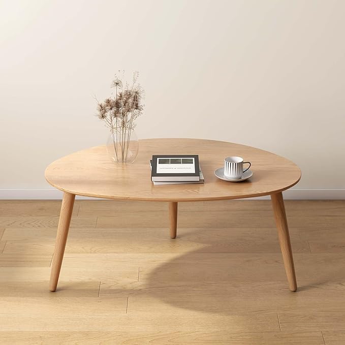 Small Oval Coffee Table, 100% Solid Wood Coffee Tables Mid Century Modern Table for Living Room Side Table End Tables for Home(Original Wood Color, 33.46''x22.83''x15.74'')