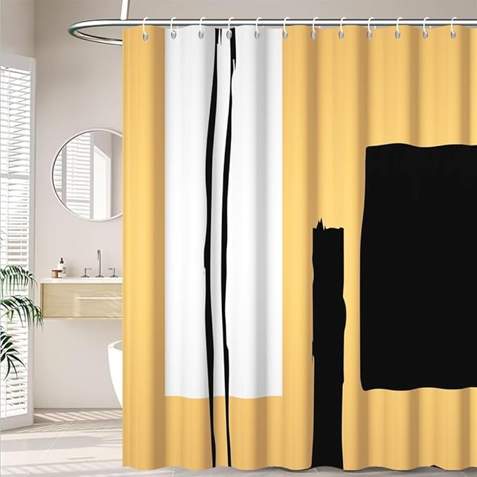 Abstract Geometric Shower Curtain for Bathroom Modern Minimalist Neutral Bathroom Decor Set Black and Tan Bathtub Curtains for Hotel Machine Washable Waterproof Polyester Fabric with Hooks 72x78 Inch