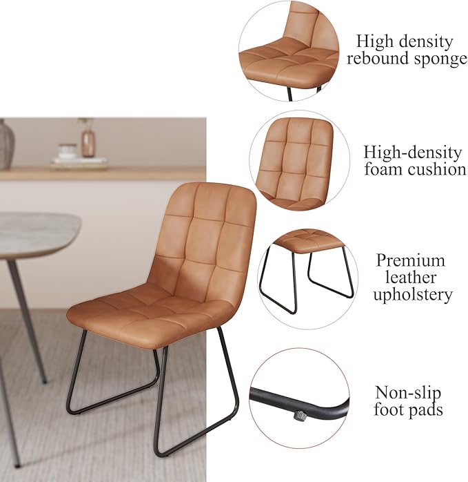 55.1'' Dining Table Set for 4,Modern Wood Dining Table,Leather Dining Chairs 4,Table and Chairs Set of 4,Ideal for Kitchen Dining Room (Cat Scratch Table + 4 U-Shaped Brown Chairs, 55.1")