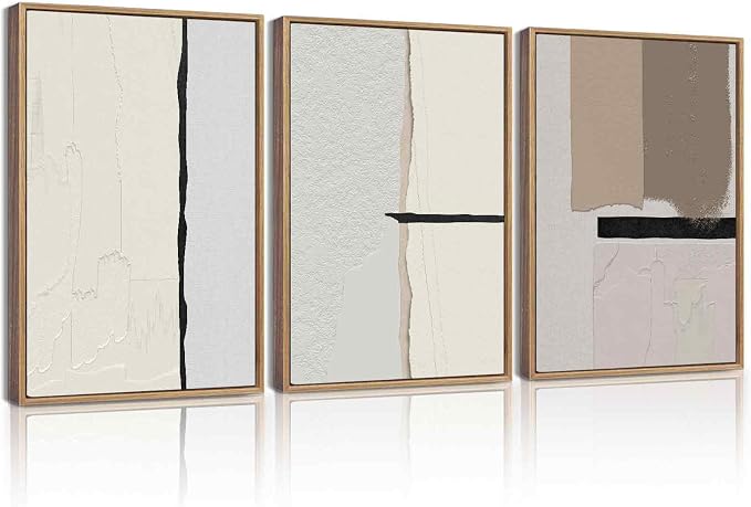 KUVIOKE Neutral Abstract Framed Wall Art Beige Mid Century Textured Wall Decor Minimalist Modern Illustrations Art Print for Living Room Bedroom 12x16in (Natural Framed)