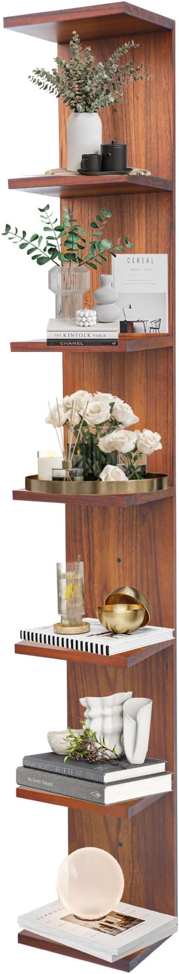 7 Tier Wall Shelf Unit,Vertical Column Floating Storage Home Decor Organizer,Walnut Lack Wall Shelf for Bedroom,Living Room,Office Decor(1 Pack)