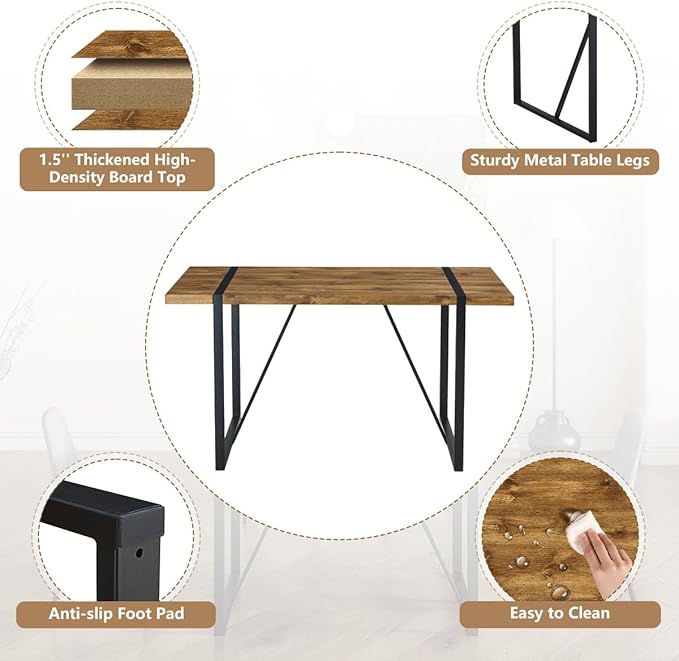 7 Piece Dining Table Set，Dinner Table Set for 6，55'' Kitchen Table and Suede Nap Fabic Chairs Set of 6，6 Chair Dining Table Set for Kitchen Dining Room