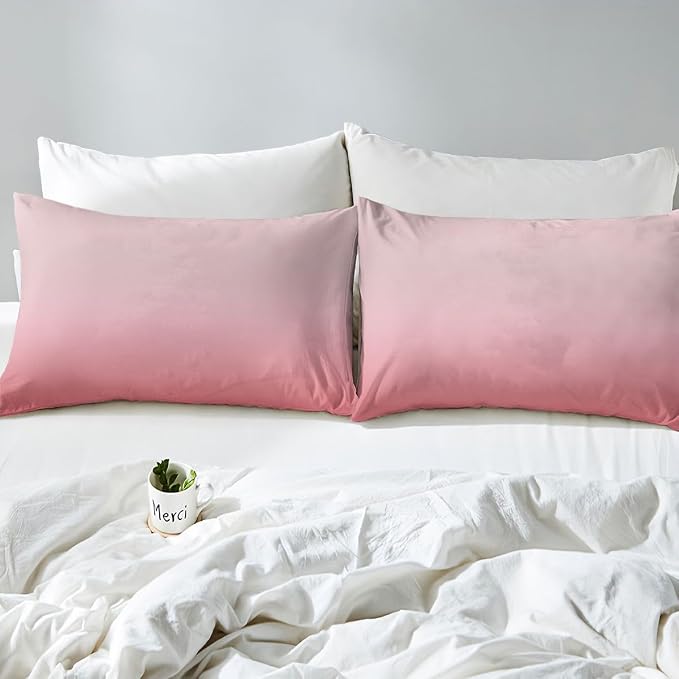 Erosebridal Ombre Blush Pink Comforter Cover King Girly Pastel Pink Bedding Set for Kids Teens Princess Gradient Quilt Cover Aesthetic Dreamy Bed Set with Zipper