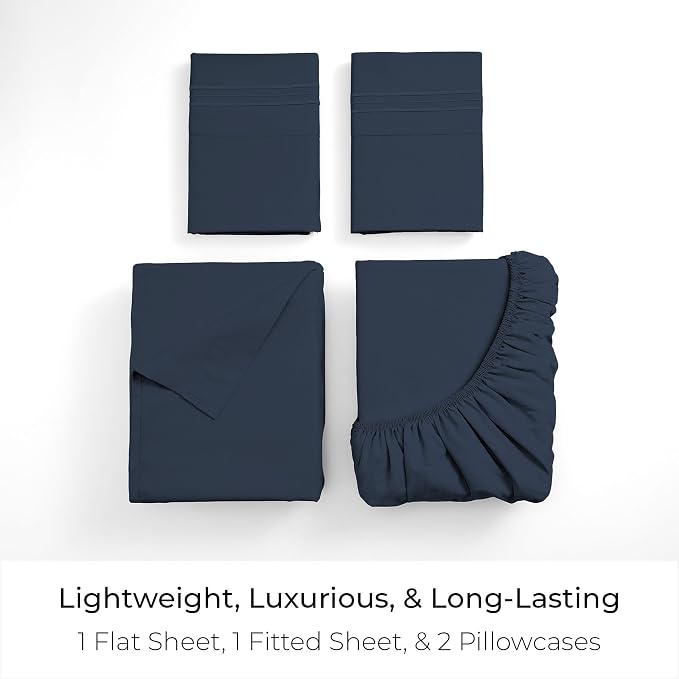 Mellanni Full Sheets Set - 4 PC Iconic Collection Bedding - Hotel Luxury, Extra Soft, Cooling Bed Sheets - Wrinkle, Fade, Stain Resistant (Full, Navy Blue)