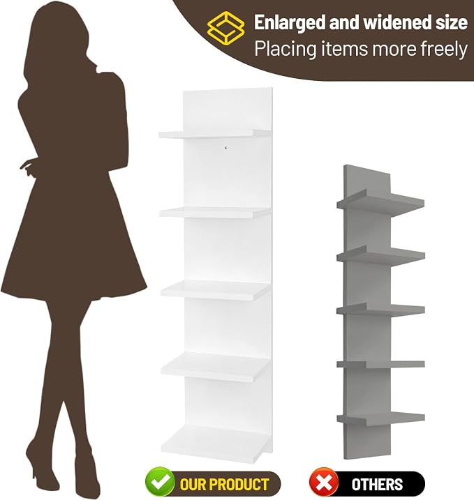 Wooden 5 Tier Wall Shelf,Vertical Column Floating Storage Home Decor Organizer,Floating Shelf Wall Decor Shelves for Bedroom, Living Room,Vanity(White)