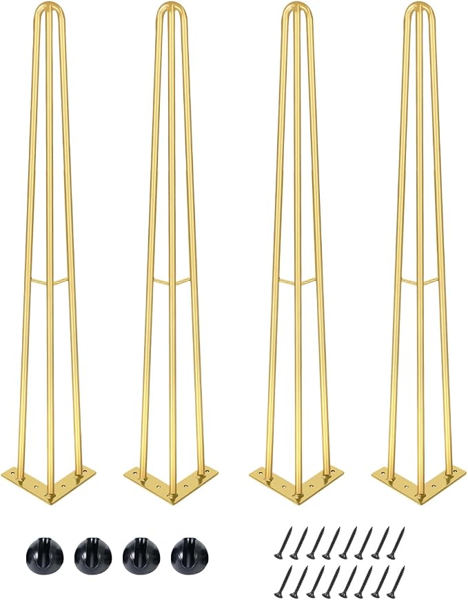 36Inch Hairpin Table Legs Golden Set of 4 Desk Legs,1300lbs Load Capacity ， Rodsfor Coffee Table, Night Stand Desk Bench，Desk, Bench Desk Dining End Table Chairs