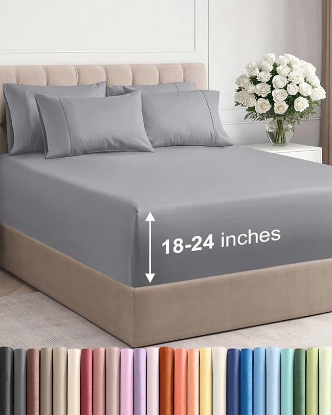 Extra Deep Full Sheet Set - 6 Piece Breathable and Cooling Sheets - Hotel Luxury Bedding for Women, Men, Kids & Teens - Easy & Secure Fit - Soft, Wrinkle Free & Comfy - Extra Deep Pockets - Steel Blue