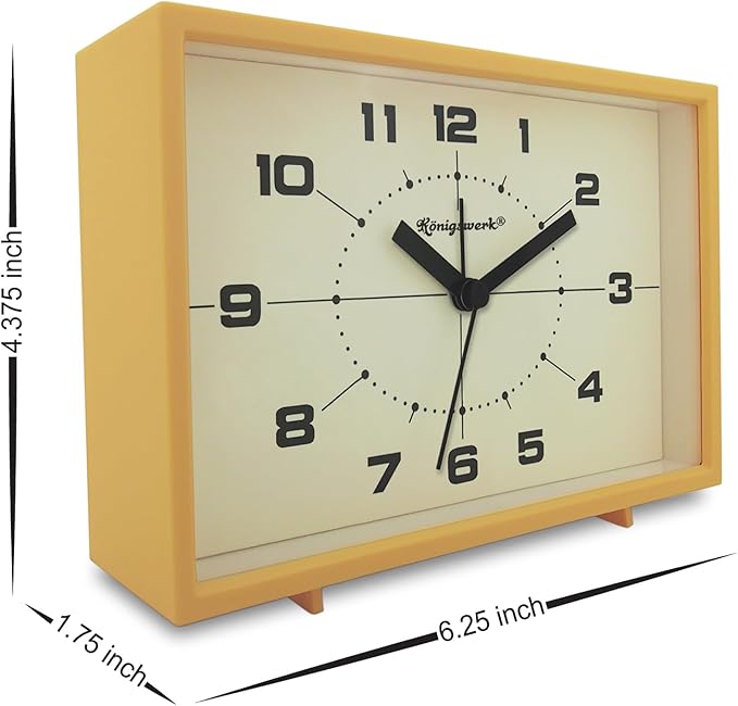 Analog Alarm Clock, 6 inch Silent Non Ticking Small Clock with Night Light, Battery Operated Simply Design for Bedroom, Bedside, Living Room, Room Decor, Desk, Table (Yellow)