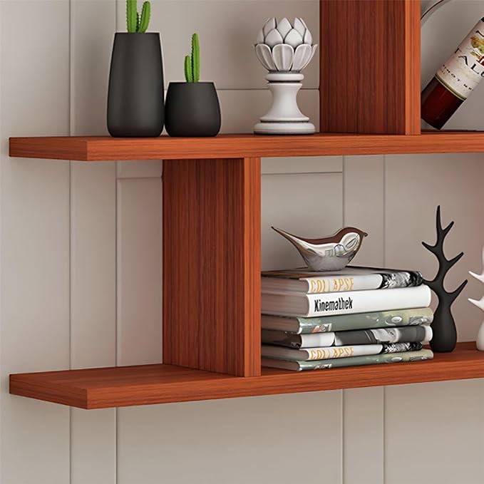 Wall Mounted Floating Shelves Modern Bookcase Storage Shelf Open Hanging Wall Shelves Bookshelf for Home Deco LivingRoom Bedroom Study Office -Brown 31.5" L x 6" W x 38" H