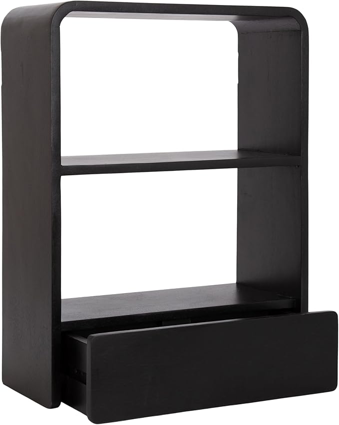 Kate and Laurel Kato Modern Wall Shelf with Drawer; 18 x 24; Black; Decorative Over The Toilet Shelf for Use as Bathroom Storage or Living Room Display Shelf