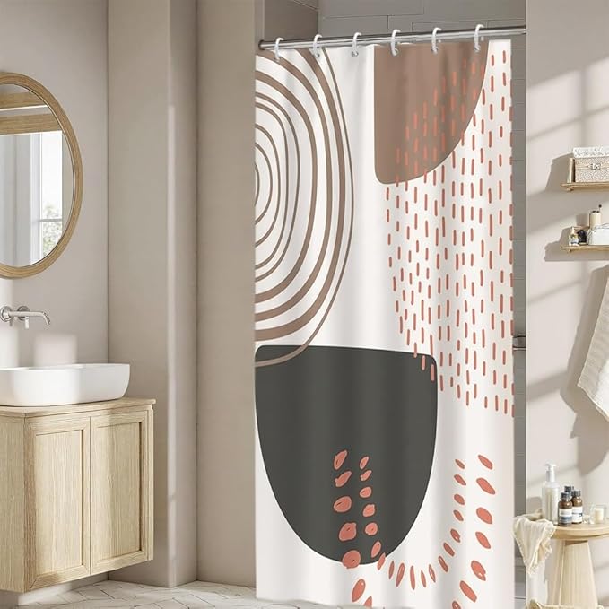 Modern Boho Shower Curtain for Bathroom Abstract Minimalist Bathroom Set Decor Geometric Stripes Spots Chic Aesthetic Bathtub Curtains Washable Waterproof Polyester Fabric with Hooks 48x72 Inch