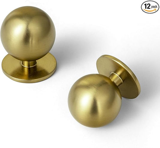 Set of 12 -Sleek Round Brushed Gold Cabinet Knobs - Modern and Minimalist Hardware for Stylish Home Enhancement - 1 1/8 Inch Diameter
