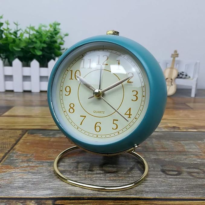 SHISEDECO Small Tableclocks Classic Non-Ticking Tabletop Alarm Clock with Backlight, Battery Operated Astronaut Deskclock with HD Glass for Living Room Bedroom Bedside Indoor Decor (Lake Blue)