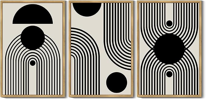 Drsoum Large 24x36in Black and White Abstract Framed Wall Art Decor Duotone Minimal Dark Brush Stroke Prints Shapes Illustrations Modern Art Decorative Ready To Hang - Natural Framed