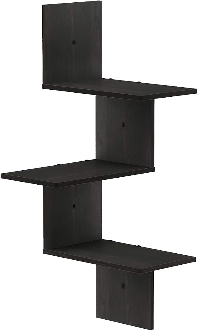 Furinno Rossi Wall Mounted Shelves, 3-Tier Rectangle, Espresso/Black