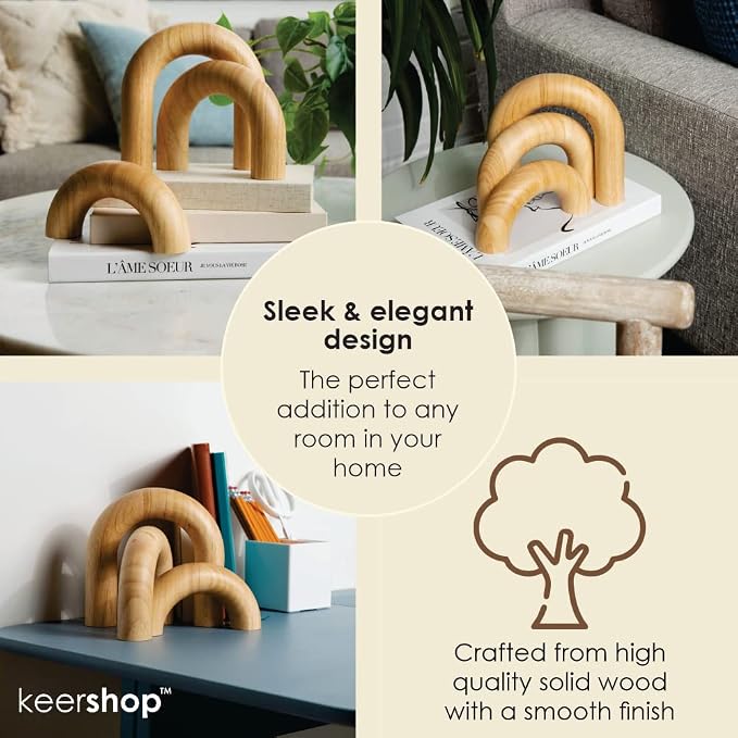3-Piece Natural Arches Home Decor Set – Aesthetic Shelf Objects, Coffee Table, and Bookshelf Accent, Japandi Modern and Boho Living Room or Entryway Table Decorative Objects