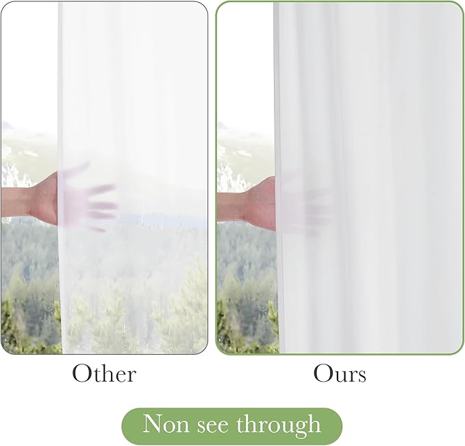 KGORGE Non See Through White Sheer Shower Curtain 84 inches Long, Privacy Button Hole Waterproof Lightweight Washable Shower Curtains for Bathroom Bathtub, W72 x L84, 1 Panel, Hooks Included