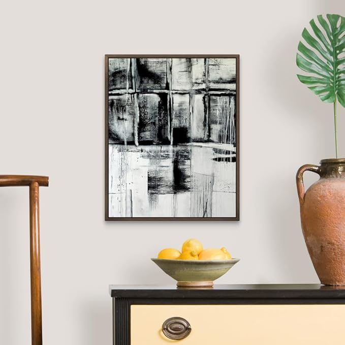 CANVAS ON DEMAND Looking Through Natural Wood Float Framed Canvas Wall Art Print by Erin Ashley, Contemporary, Abstract, Modern, Home Decor, Black and White Artwork,16" x20in