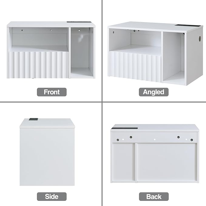 Modern Matte White Fluted Floating Nightstand with Charging Station, NightStand with Drawers, Bedside with USB Ports and Outlets, Bedroom Furniture (Set of 2)