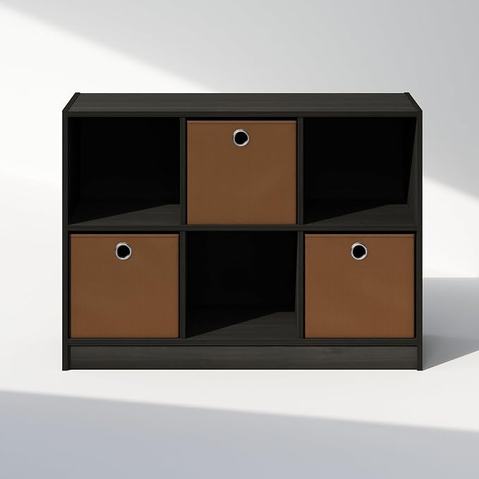 Furinno Cubic Closet Organizers and Storage, 6-Cube Closet Organizer with Bins, Open Shelf Storage, for Wardrobe, Bedroom, Living Room, Espresso