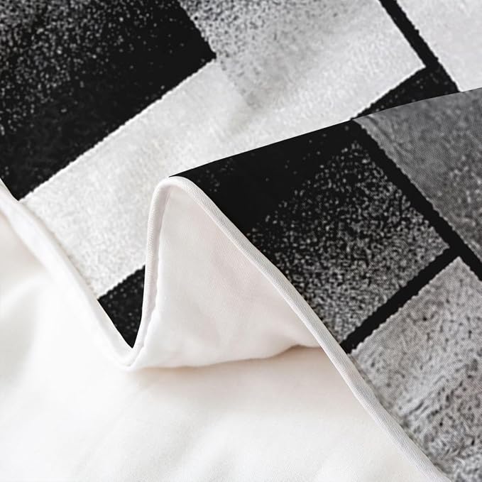 Erosebridal Black Grey Art Bedding Set King Modern Geometric Square 100% Cotton Duvet Cover Abstract Patchwork Comforter Cover for Kids Teens Adults Mid Century Modern Fashion Bed Set 3 Pcs