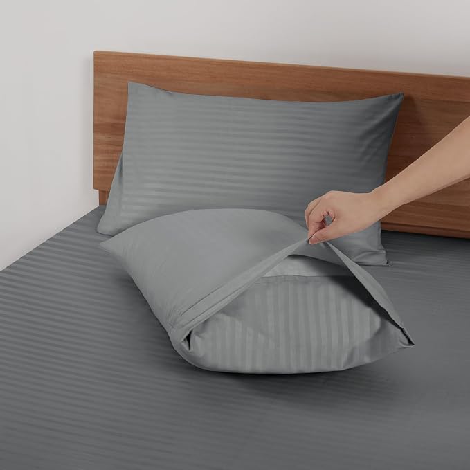 Mejoroom Striped King Size Sheet Set – Hotel Luxury Bed Sheets - Deep Pocket Up to 16 inch, Breathable, Wrinkle, Fade and Stain Resistant – 4 Piece(Gray)