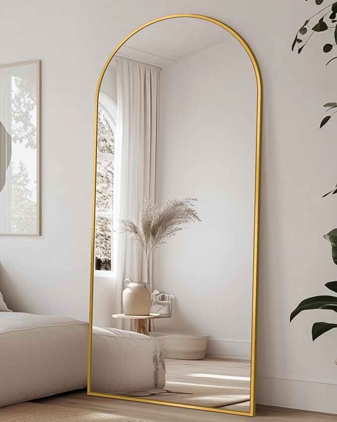 Antok Arched Full Length Mirror, 18"x58" Floor Mirror with Carved, Full Body Mirrors for HomeDecor, Standing/Halling Large Wall Mirror for Bedroom, Living Room, Cloakroom, Gold, Modern Style