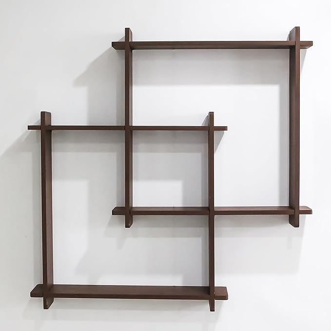 HOMORA Modern Wall Mounted Zigzag Shelf Rack – Decorative Wooden Floating Display Unit for Living Room, Bedroom & Office Decor (Brown)