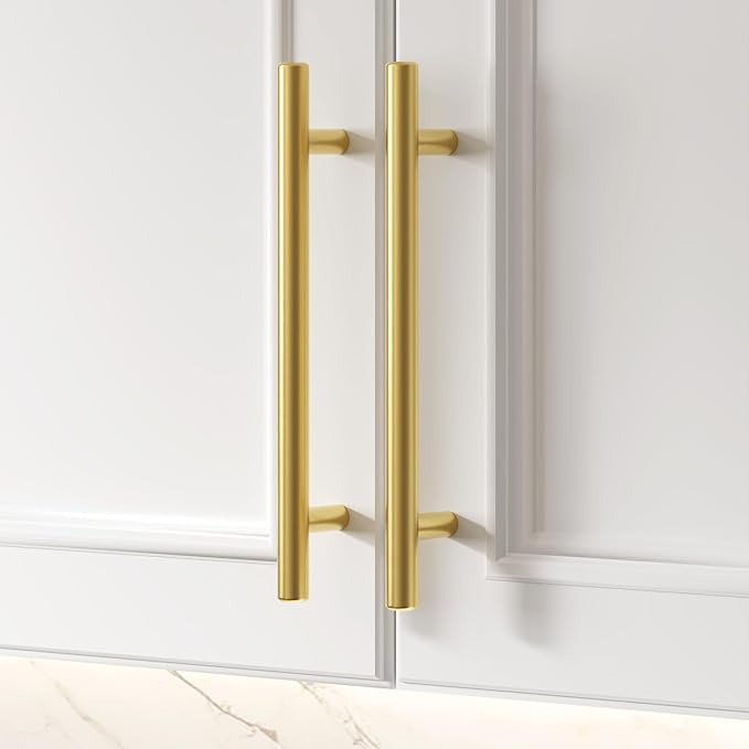 Goldenwarm 10 Pack Brushed Brass Cabinet Cupboard Drawer Door Handle Pull Knob for Furniture Kitchen Hardware 8-4/5in Hole Center 11-1/3in Overall Length