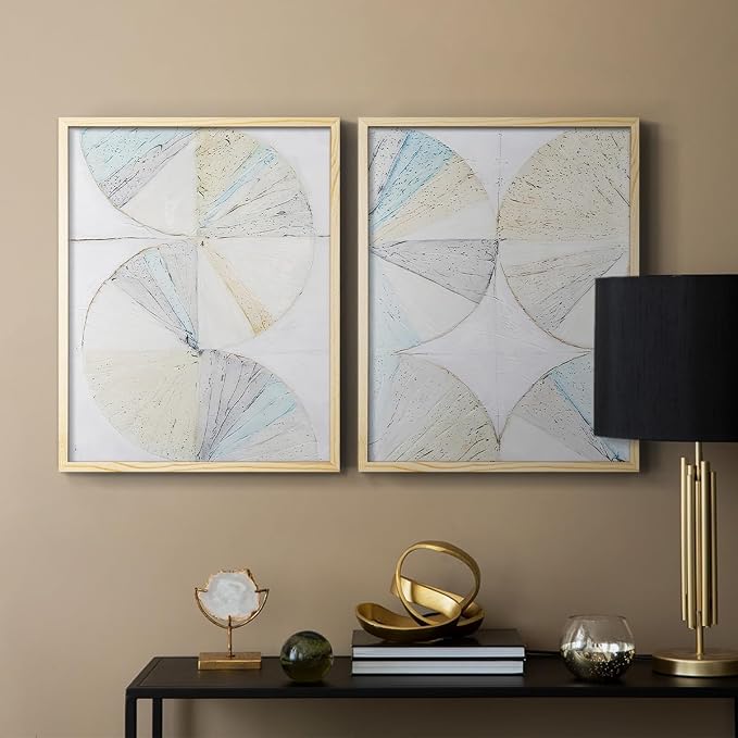 Renditions Gallery Set of 2 Peel & Stick Framed Prints, Geometric Abstract Wall Art, Pie Chart Color Wheels Wall Decor, Re-Stickable - Ready to Hang - 8"x10" - NATURAL WOOD Frame LT588
