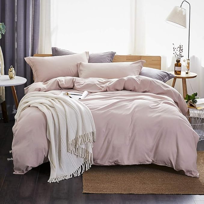 Dreaming Wapiti Duvet Cover King,Washed Microfiber Pink King Size Duvet Cover Set,Solid Color - Soft and Breathable with Zipper Closure & Corner Ties (Pink Mocha, King)