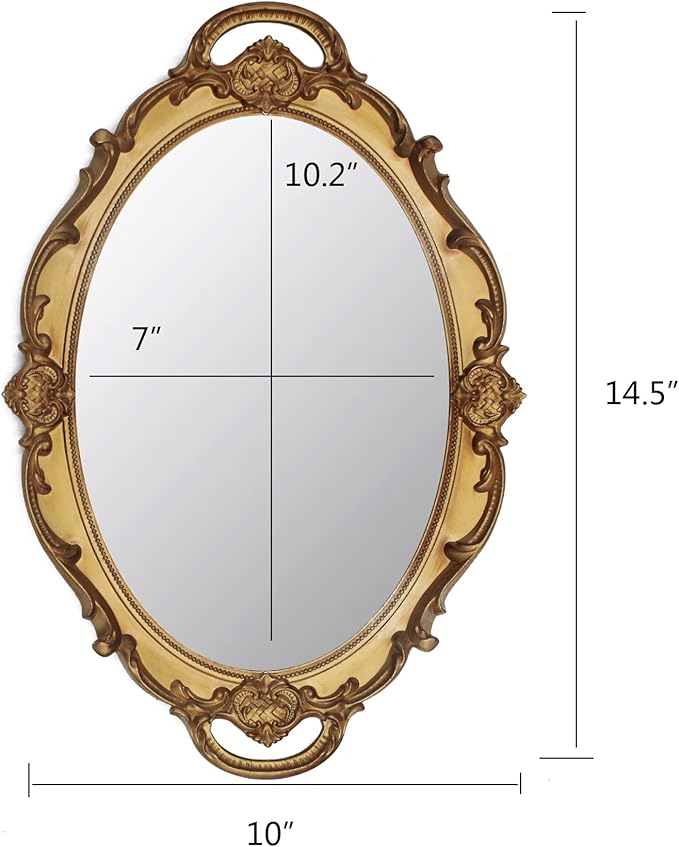 Eaoundm 14.5 x 10 inchs Oval Antique Decorative Wall Mirror Vintage Hanging Mirror (Gold 2 Pcs)