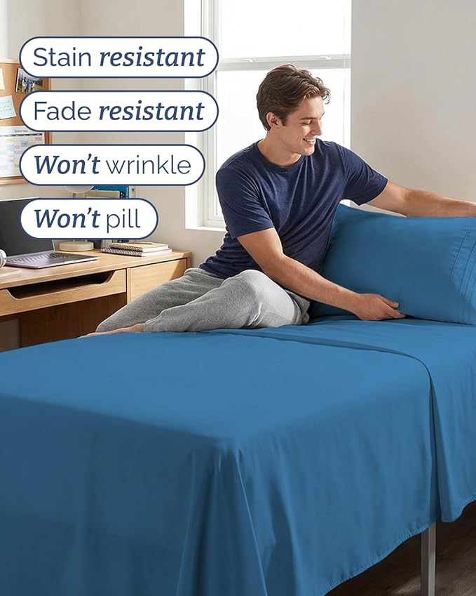 Twin XL Size 3 Piece Sheet Set - Comfy Breathable & Cooling Sheets - Hotel Luxury Bed Sheets for Women & Men - Deep Pockets, Easy-Fit, Soft & Wrinkle Free Sheets - Denim Blue Oeko-Tex Bed Sheet Set