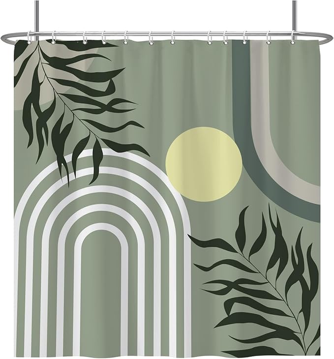 Baocicco Green Minimalism Boho Shower Curtain Mid Century Abstract Sun Shower Curtain for Bathroom Modern Hostel Hotel Durable Polyester Waterproof Curtain for Bathroom with Hooks 72x72 Inches