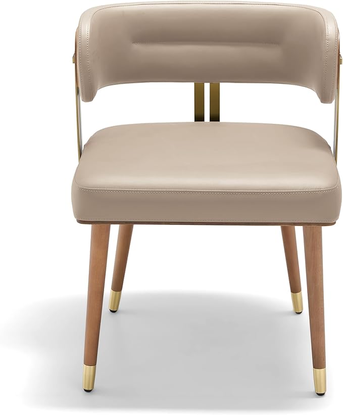 Modern Upholstered Leather Dining Chairs with High-Resilience Foam Cushion, Walnut Wood Veneer&Gold Metal Legs, 22Lx20.5Wx28.3H Inches, Anti-Slip Kitchen Chairs for Dining Room,Apricot